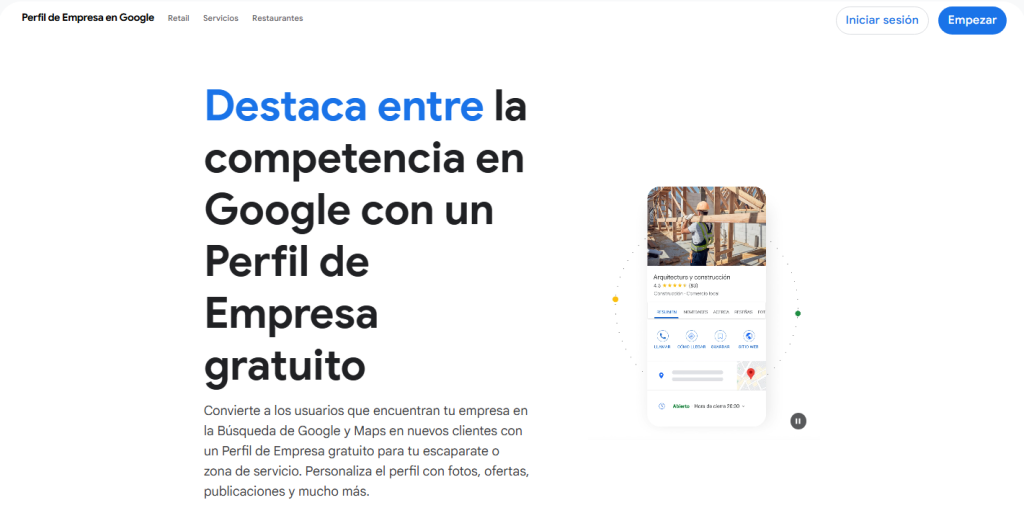 Página de inicio de Google Business