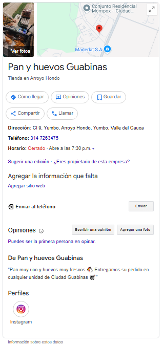 Ficha de negocio de Google Business Profile